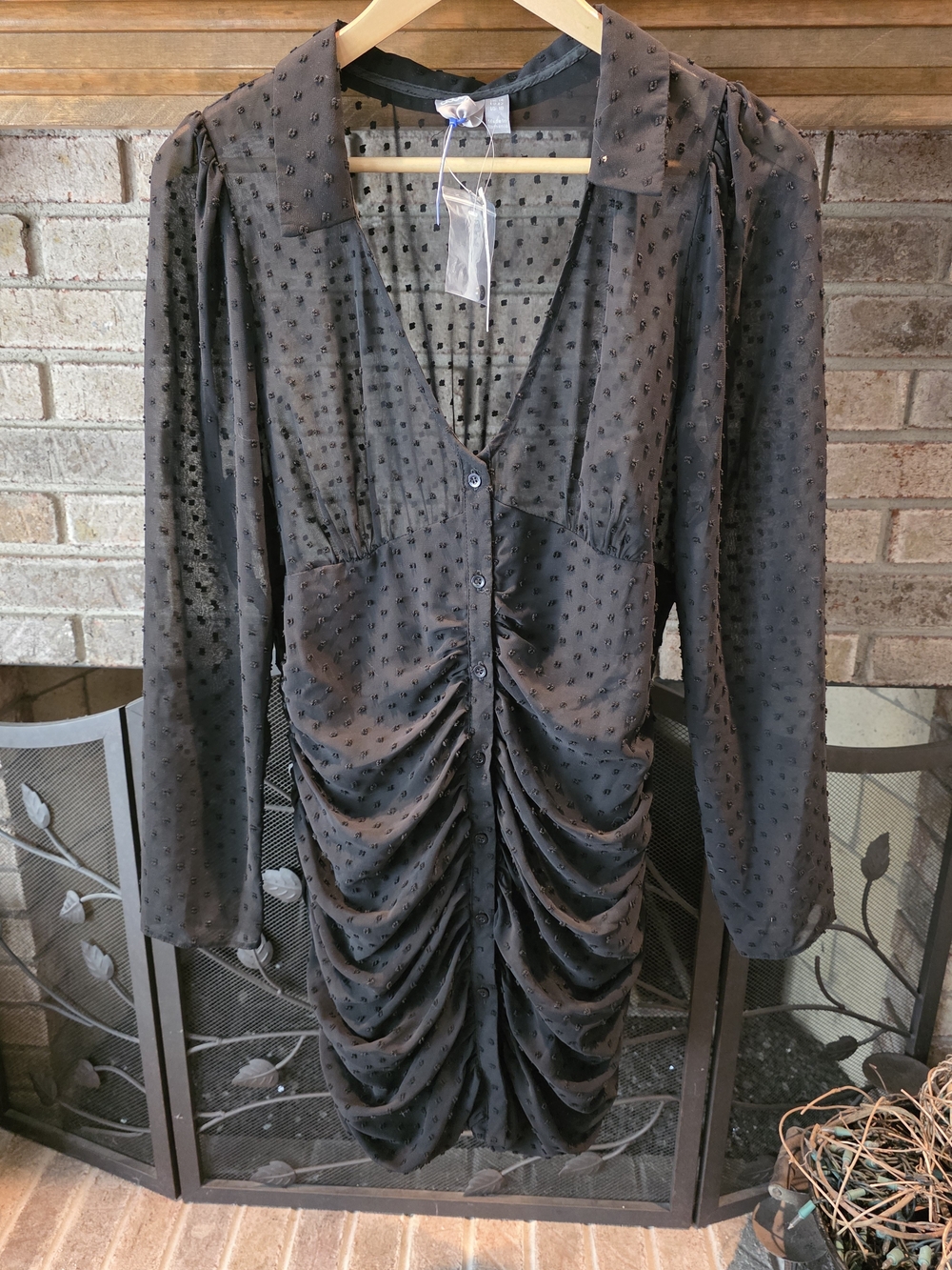ASOS Black Button-Front Ruched Mini Dress - Picture 2 of 4
